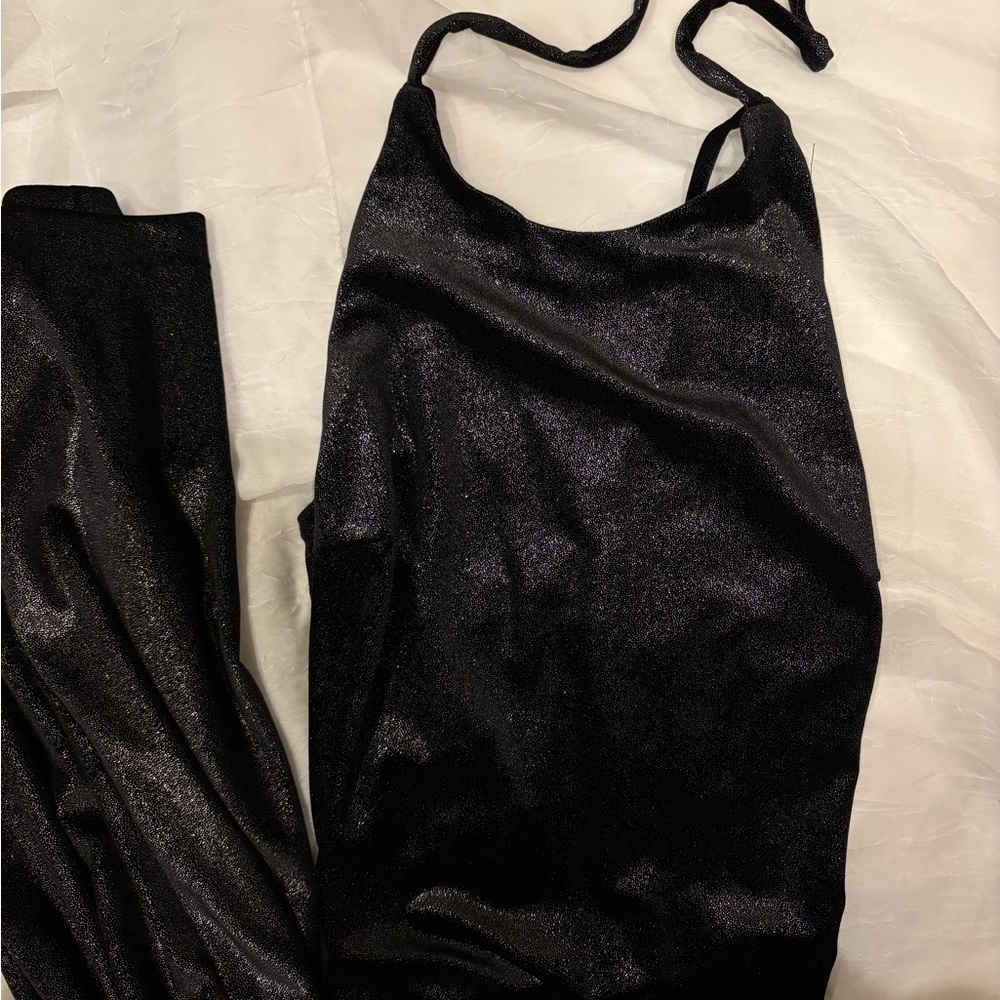 Vintage Betsey Johnson Black Glitter Halter Evening Maxi Dress- Size Small